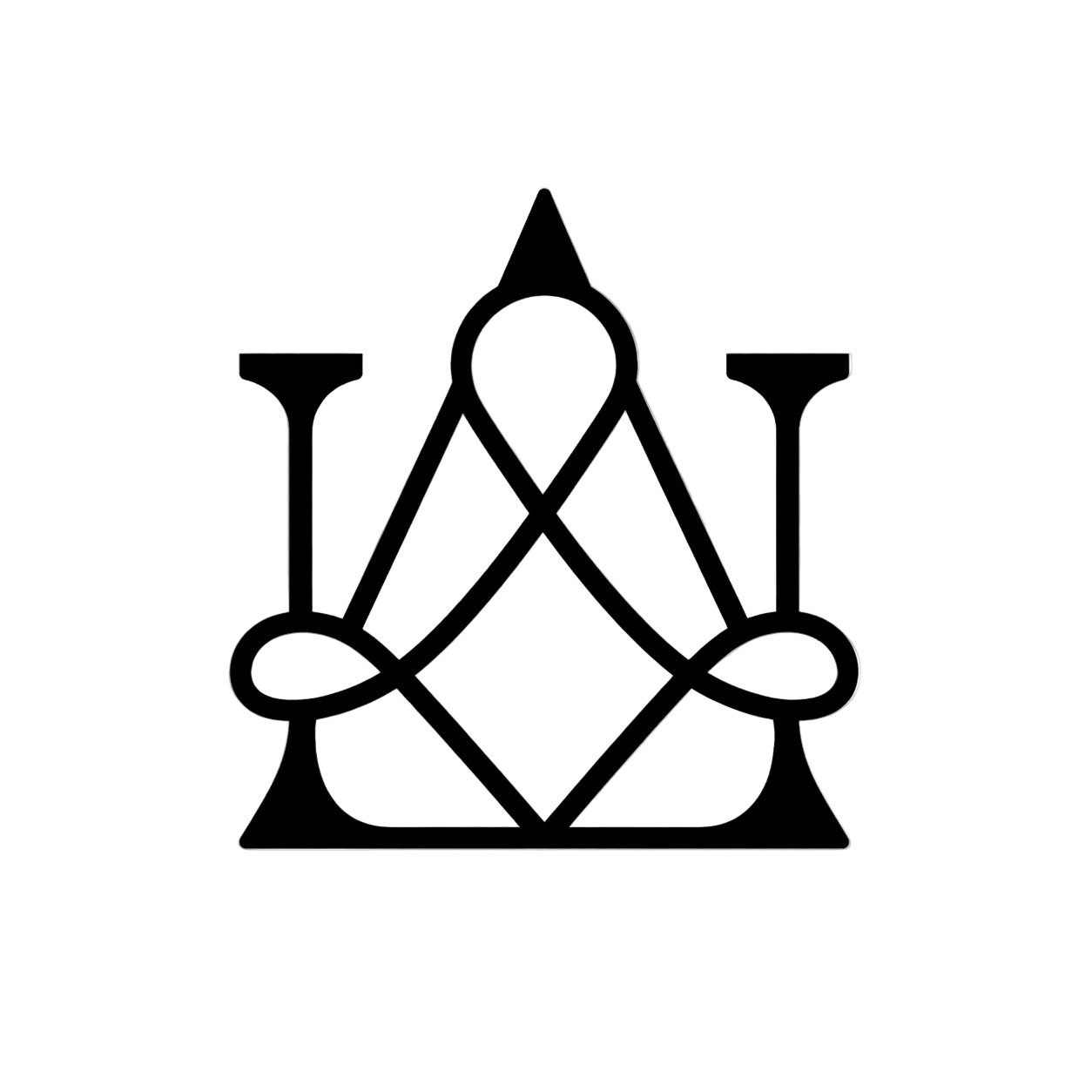 Black and white geometric design on a transparent background